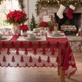 thumbnail image 1 of Sm:)e Christmas Tree Embroidery Lace Tablecloth 60x84 Inch, Red, Vintage Floral Fabric Classy Vintage Reception Decor, 1 of 6