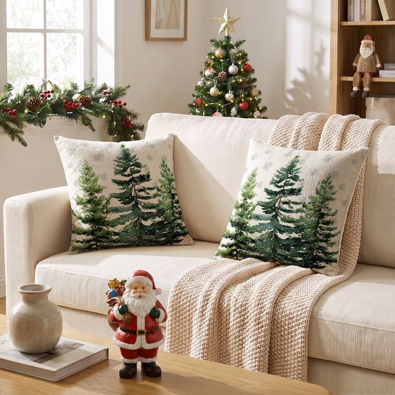 Sm:)e Trees Snowflake Christmas Throw Pillow Covers Set of 2, 18 x 18 Inch Winter Holiday Cushion Case Decoration for Sofa Couch