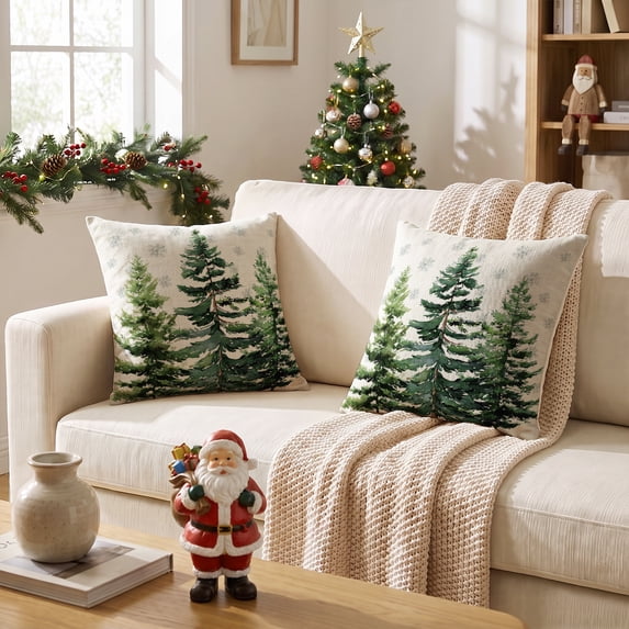Sm:)e Trees Snowflake Christmas Throw Pillow Covers Set of 2, 18 x 18 Inch Winter Holiday Cushion Case Decoration for Sofa Couch