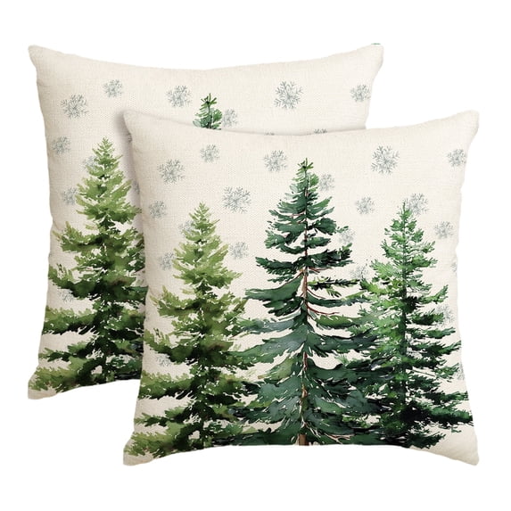 Sm:)e Christmas Trees Snowflake Throw Pillow Covers Set of 2, 18 x 18 Inch Winter Holiday Cushion Case Decoration for Sofa Couch