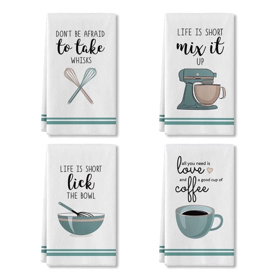 Sm:)e Coffee Quote Funny Text Kitchen Dish Towels 18 x 26 Inch Housewarming Hand Tea Towels for Cooking Baking Set of 4
