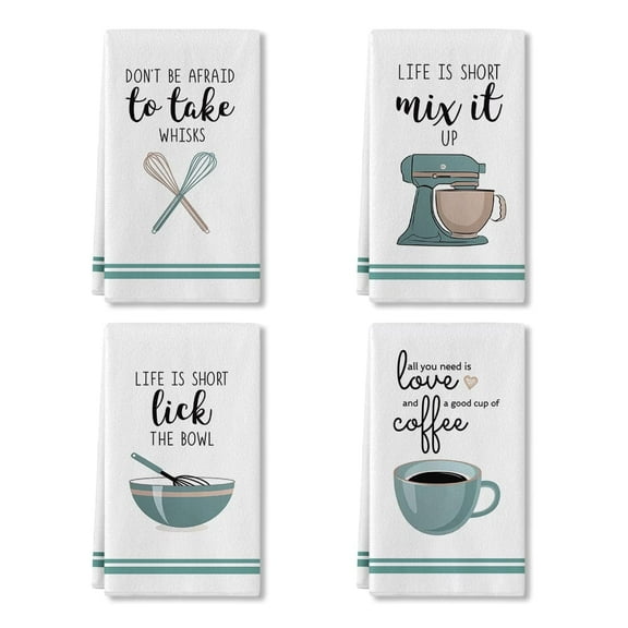 Sm:)e Coffee Quote Funny Text Kitchen Dish Towels 18 x 26 Inch Housewarming Hand Tea Towels for Cooking Baking Set of 4