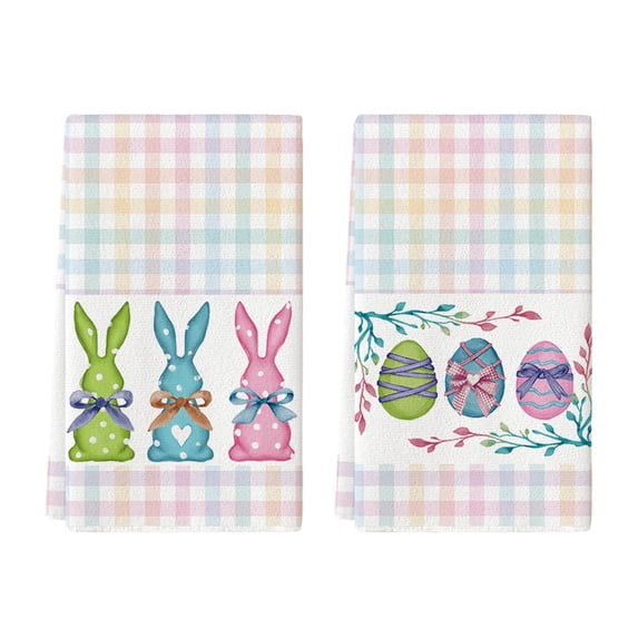Sm:)e Colorful Stripe Rabbit Bunny Eggs Easter Kitchen Towels Dish Towels, 18x26 Inch Hand Towels Set of 2
