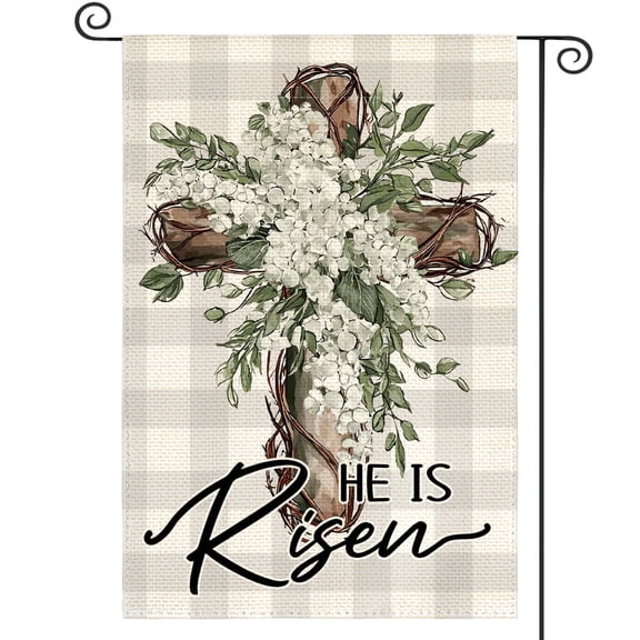 Sm:)e Cross He is Risen Easter Garden Flag 12x18 Inch Double Sided