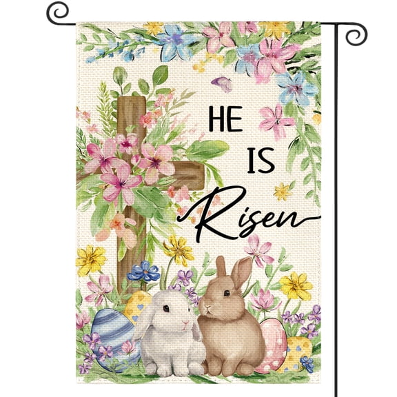 Sm:)e Cross Rabbits Eggs Easter Garden Flag 12x18 Inch Double Sided