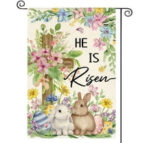 Sm:)e Cross Rabbits Eggs Easter Garden Flag 12x18 Inch Double Sided