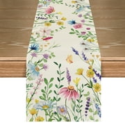 Sm:)e Daisy Eucalyptus Lavender Floral Leaves Spring Table Runner 13x72 Inch, Seasonal Summer Kitchen Dining Table Decoration for Home Party Decor