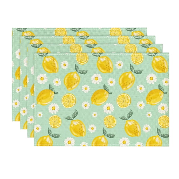Sm:)e Daisy Floral Lemon Summer Placemats Set of 4, 12 x 18 Inch,Healthy Fruit Watercolor Rustic Botanic Table Cover for Party Picnic Dining Room Kitchen