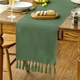 thumbnail image 1 of Sm:)e Dark Green Tassel Table Runner, 13x36 Inches, Boho Linen Blend Rustic Farmhouse Style, Holiday Wedding Party Kitchen Table Decor, 1 of 6