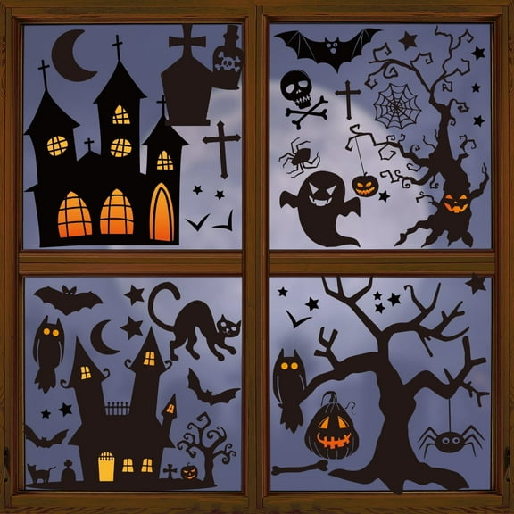 Sm:)e Dead Tree Haunted House Bat Ghoost Spider Halloween Window Sticker 45PCS