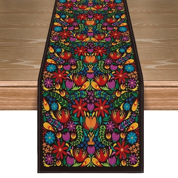 Sm:)e Dia De Los Muertos Floral Fiesta 13x72 inch Table Runner, Party Kitchen Dining Decoration