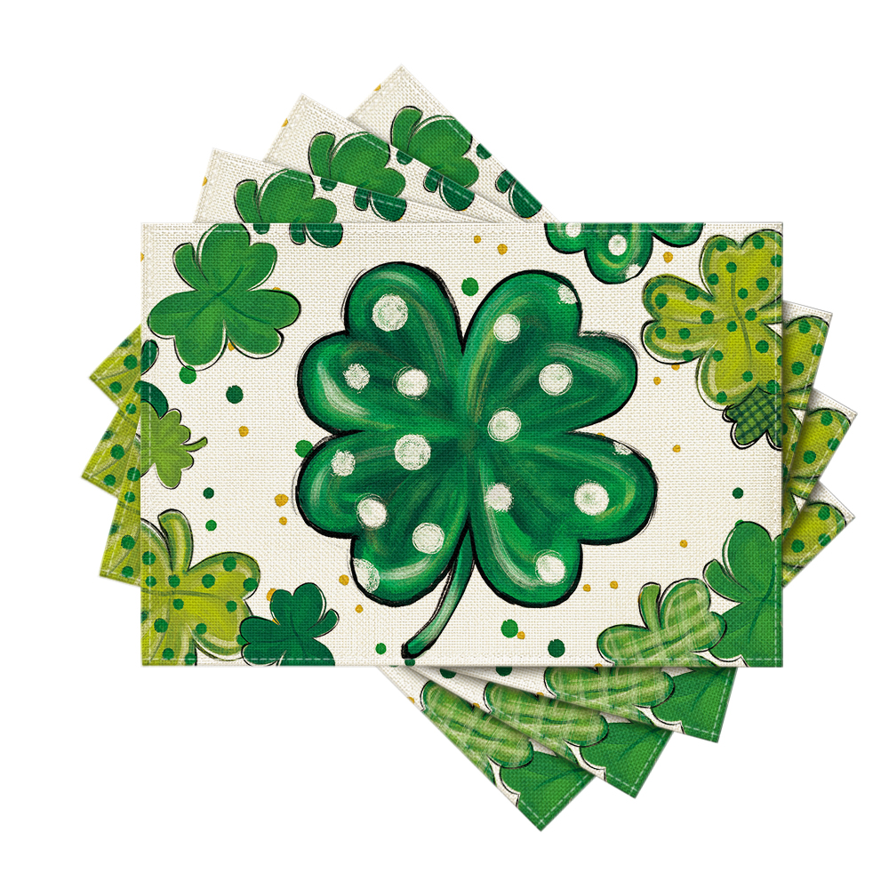 Sm)e Dot Shamrock St. Patrick Day Placemats Set of 4, 12x18 Inch