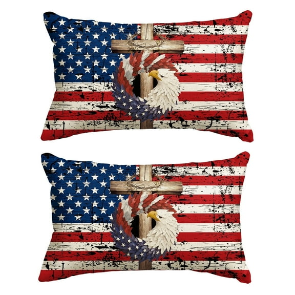 Sm:)e Eagle Cross America Star Flag 4th of July Throw Pillow Covers 12x20 Inch Patriotic Independence Day Outdoor Cushion Case Set of 2
