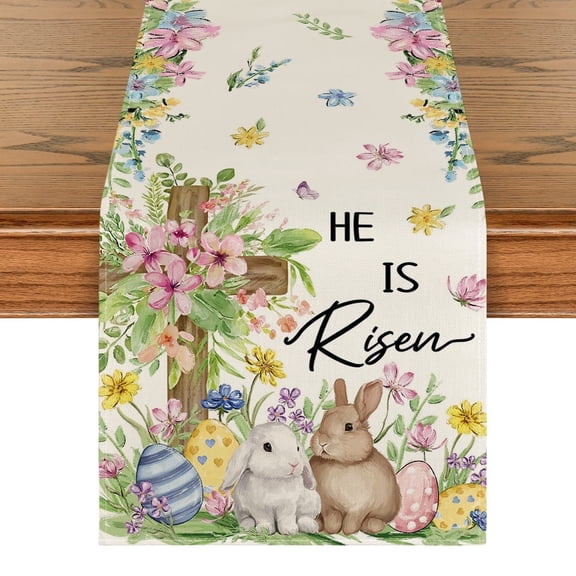 Sm:)e Easter Bunny Eggs Colorful Flowers Easte Table Runner 13x72 Inch ,Spring Easter Decoration Farmhouse Home Dining Room Kitchen Table Decor