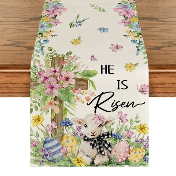 Sm:)e Easter Sheep Eggs Colorful Flowers Easte Table Runner 13x72 Inch ,Spring Easter Decoration Farmhouse Home Dining Room Kitchen Table Decor