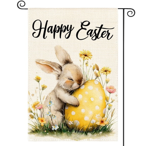 Sm:)e Eggs Flower Bunny Easter Garden Flag - 12x18 Inch Double-Sided, Polyester, Machine Washable & Reusable Outdoor Flag for Patio Decoration