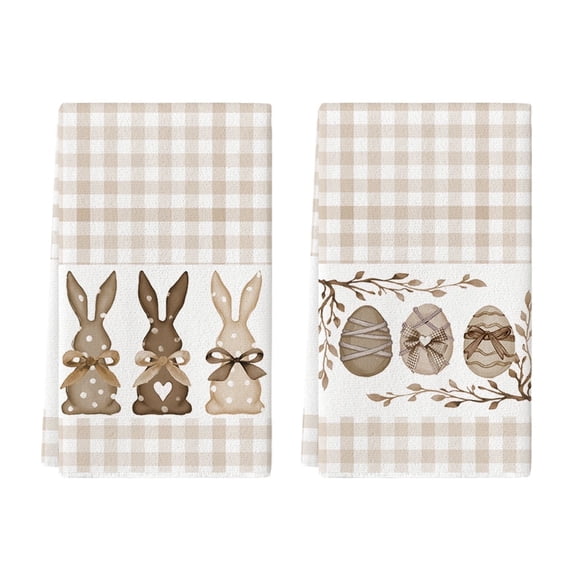 Sm:)e Eggs Hunny Bunny Happy Easter Kitchen Dish Towels 18x26 Inch Set of 2 Buffalo Plaid