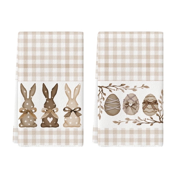 Sm:)e Eggs Hunny Bunny Happy Easter Kitchen Dish Towels 18x26 Inch Set of 2 Buffalo Plaid