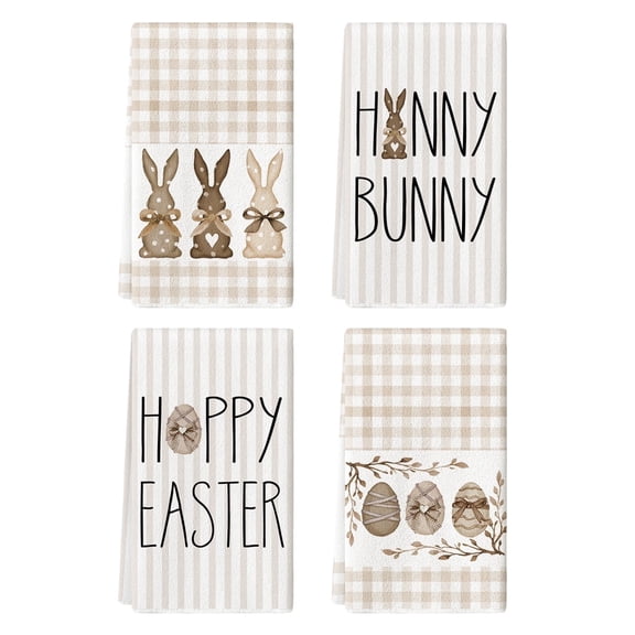 Sm:)e Eggs Hunny Bunny Happy Easter Kitchen Dish Towels 18x26 Inch Set of 4 Buffalo Plaid