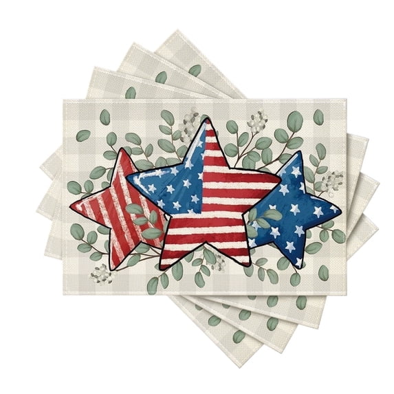 Sm:)e Eucalyptus American Flag Stars 4th of July Placemats Set of 4 12x18 Inch