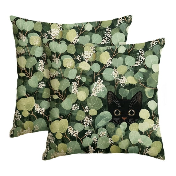 Sm:)e Eucalyptus Black Cat Spring Pillow Covers Set of 2,18x18 Inch
