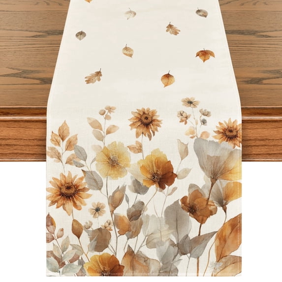 Sm:)e Eucalyptus Leaf and Flowers Fall Table Runner 13x72 Inch, Holiday Dining Room Kitchen Table Party Decoration