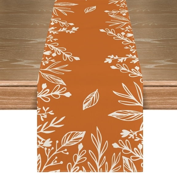 Sm:)e Eucalyptus Leaves Orange Fall Table Runner 13x36 Inch, Seasonal Autumn Holiday Home Kitchen Dining Decorations