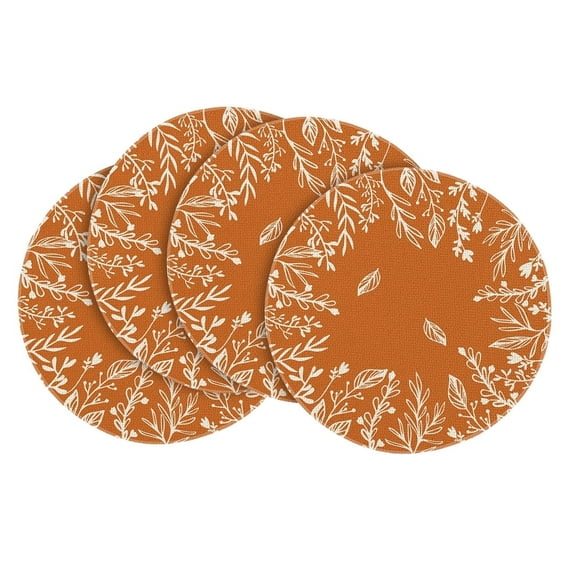 Sm:)e Eucalyptus Leaves Round Fall Placemats Set of 4, 14 Inch, Seasonal Indoor Outdoor Kitchen Dining Table Mats