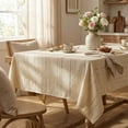 thumbnail image 1 of Sm:)e Fabric Openwork Farmhouse Style Linen Tablecloth 52x70 Inch, Yarn-Dyed Woven Table Cover for Dining Decor, Rectangle, Beige, 1 of 8