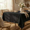 thumbnail image 1 of Sm:)e Fabric Openwork Farmhouse Style Linen Tablecloth 52x70 Inch, Yarn-Dyed Woven Table Cover for Dining Decor, Rectangle, Black, 1 of 6