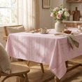 thumbnail image 1 of Sm:)e Fabric Openwork Farmhouse Style Linen Tablecloth 60x104 Inch, Yarn-Dyed Woven Table Cover for Dining Decor, Rectangle, Pink, 1 of 6