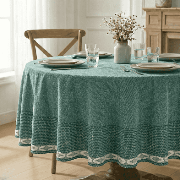 Sm:)e Fabric Openwork Farmhouse Style Linen Tablecloth, Rectangle 60 x 104 Inch, Machine Washable Classic Table Cover for Dinner/Party Decoration/Holiday, Yellow