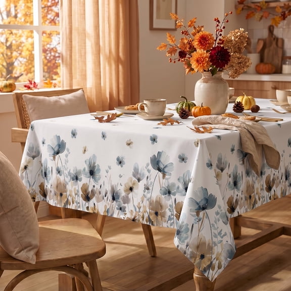 Sm:)e Fall Floral Rustic Fall Tablecloth, 60x84 Inch, Washable Tablecloth for Picnic Dinner Party Decoration, Rectangle
