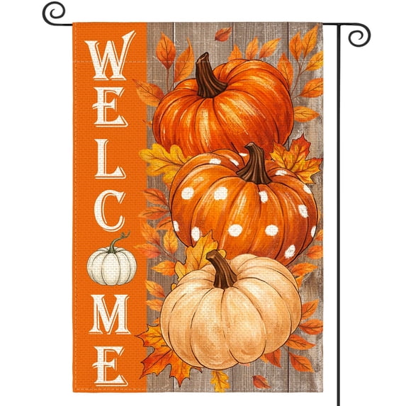 Sm:)e Fall Garden Flag 12x18 Inch Double Sided - Welcome Pumpkins, Seasonal Decorative Flag Rustic Autumn Outdoor Yard Decor