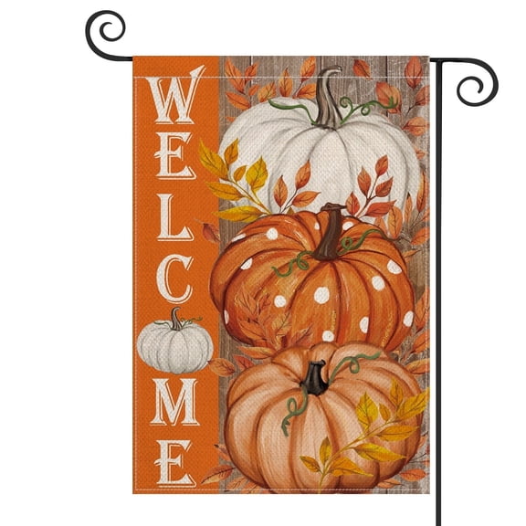 Sm:)e Fall Garden Flag 12x18 Inch Double Sided - Welcome Pumpkins, Seasonal Decorative Flag Rustic Autumn Outdoor Yard Decor