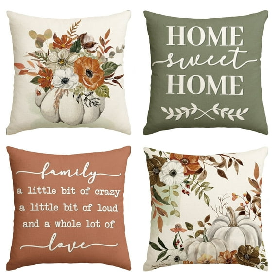 Sm:)e Fall for Jesus He Never Leaves Flowers Thanksgiving Throw Pillow Covers Set of 4, 20x20 Inch Seasonal Autumn Outdoor Cushion Case for Sofa Couch