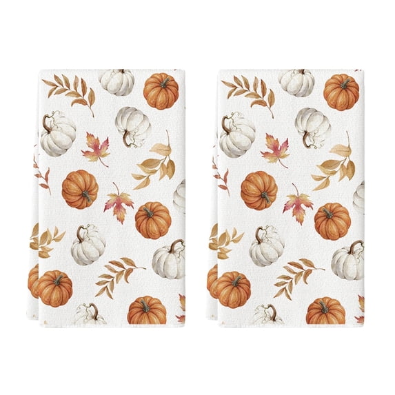 Sm:)e Fall Leaves Pumpkins Kitchen Dish Towels 18x26 Inch Set of 2