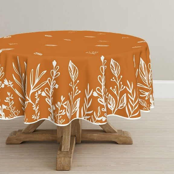 Sm:)e Fall Orange Round Tablecloth Rectangular, Thanksgiving Leaves Table Cover for Party Picnic Dinner Decor 70 Inch