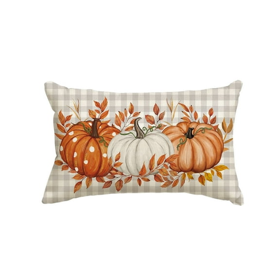 Sm:)e Fall Pillow Cover 12x20 Inch - Rustic Farmhouse Style Throw Pillowcase, Orange Pumpkins and Maple Leaves