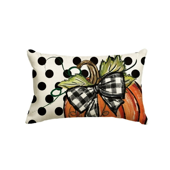 Sm:)e Fall Polka Dot Pumpkin Throw Pillow Cover 12x20 Inch, Seasonal Autumn Thanksgiving Harvest Decoration for Home Sofa Couch