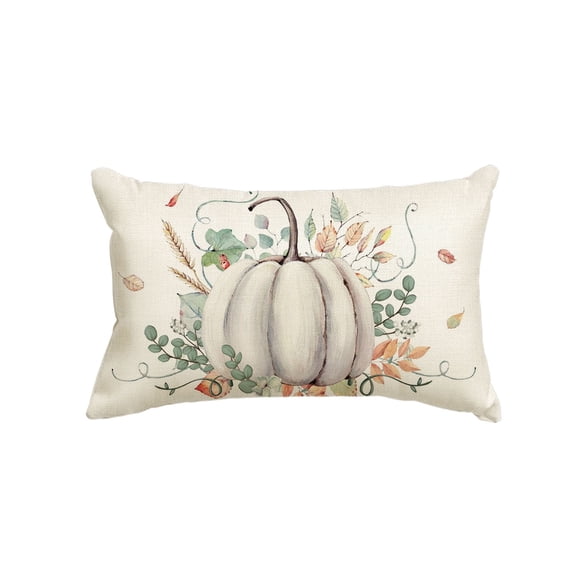 Sm:)e Fall Pumpkin Eucalyptus Leaves Throw Pillow Cover 12x20 Inch, Seasonal Autumn Thanksgiving Harvest Decoration for Home Sofa Couch
