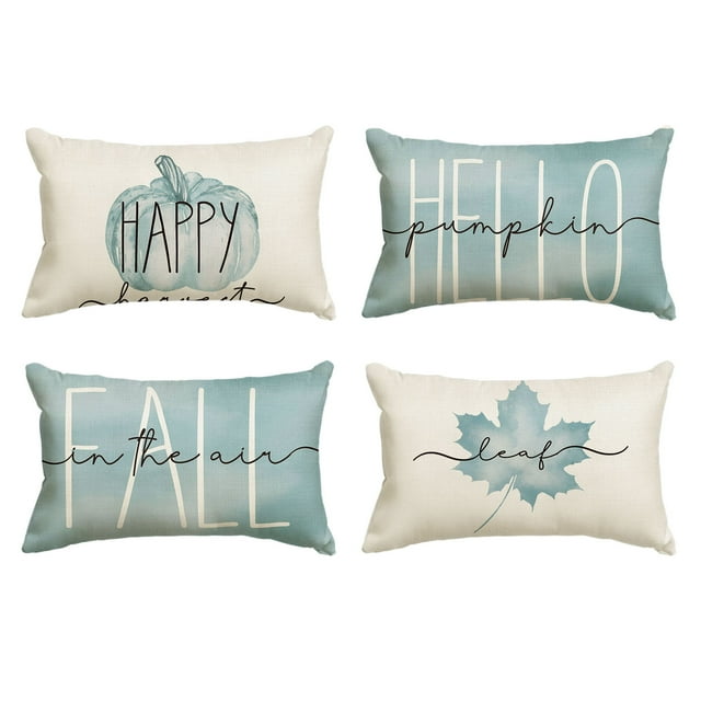 Sm:)e Fall Throw Pillow Covers 12 x 20 Set of 4 Maple Leaf Hello Pumpkin Orange