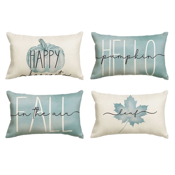Sm:)e Fall Throw Pillow Covers 12 x 20 Set of 4 Maple Leaf Hello Pumpkin Orange