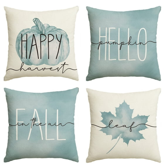 Sm:)e Fall Throw Pillow Covers 16 x 16 Set of 4 Maple Leaf Hello Pumpkin Orange