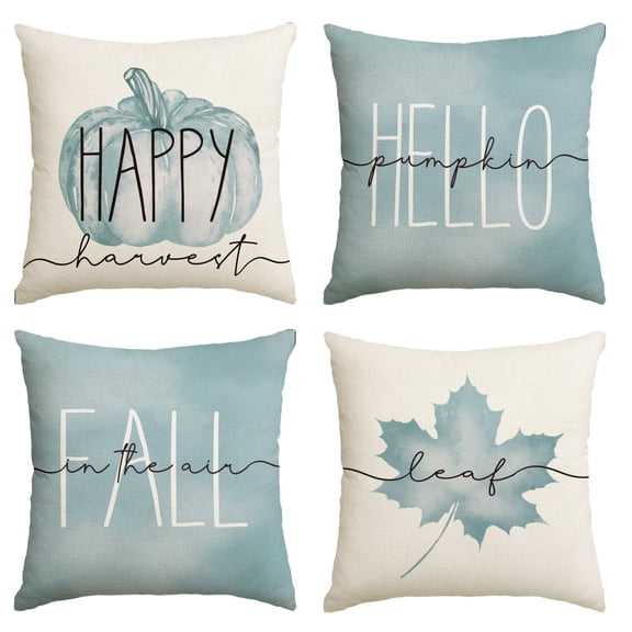 Sm:)e Fall Throw Pillow Covers 18 x 18 Set of 4 Maple Leaf Hello Pumpkin Orange