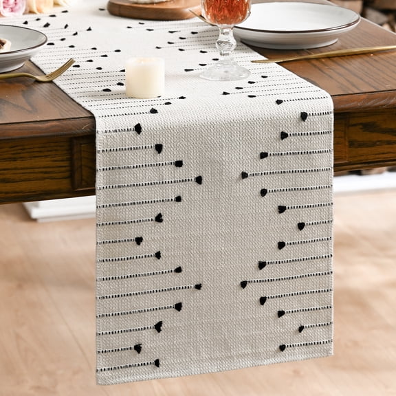 Sm:)e Farmhouse Rustic Black Boho Table Runner 12x48 Inch, Holiday Macrame Burlap Kitchen Dining Table Decoration for Home Party Decor
