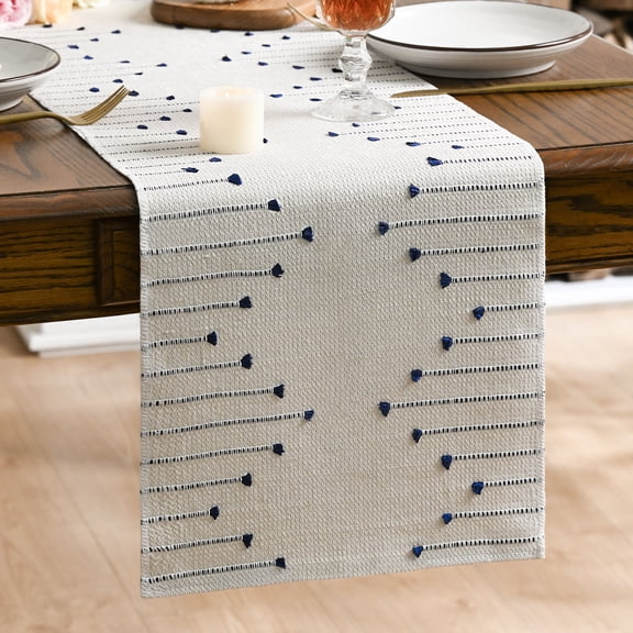 Sm:)e Farmhouse Rustic Dark Blue Boho Table Runner 12x72 Inch, Holiday Macrame Burlap Kitchen Dining Table Decoration for Home Party Decor