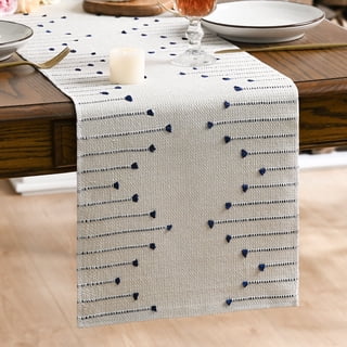 Sm:)e Farmhouse Rustic Dark Blue Woven Table Runner 12x72 Inch, Holiday Macrame Burlap Kitchen Dining Table Decoration for Home Party Decor