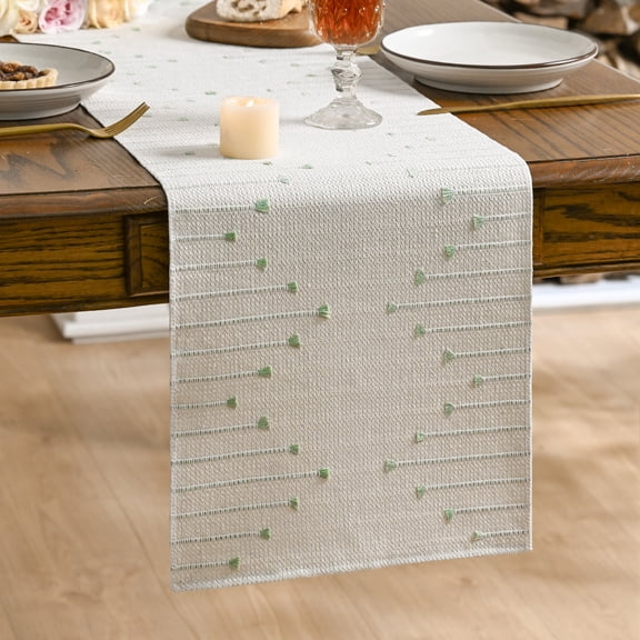 Sm:)e Farmhouse Rustic Sage Green Boho Table Runner 12x72 Inch, Holiday Macrame Burlap Kitchen Dining Table Decoration for Home Party Decor