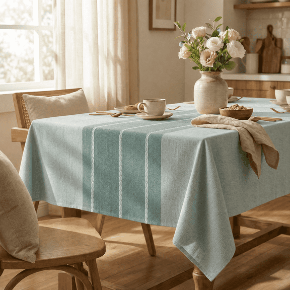 Sm:)e Chenille Fabric Yarn-Dyed Tablecloth 60x84 Inch, Light Green, Wrinkle Free